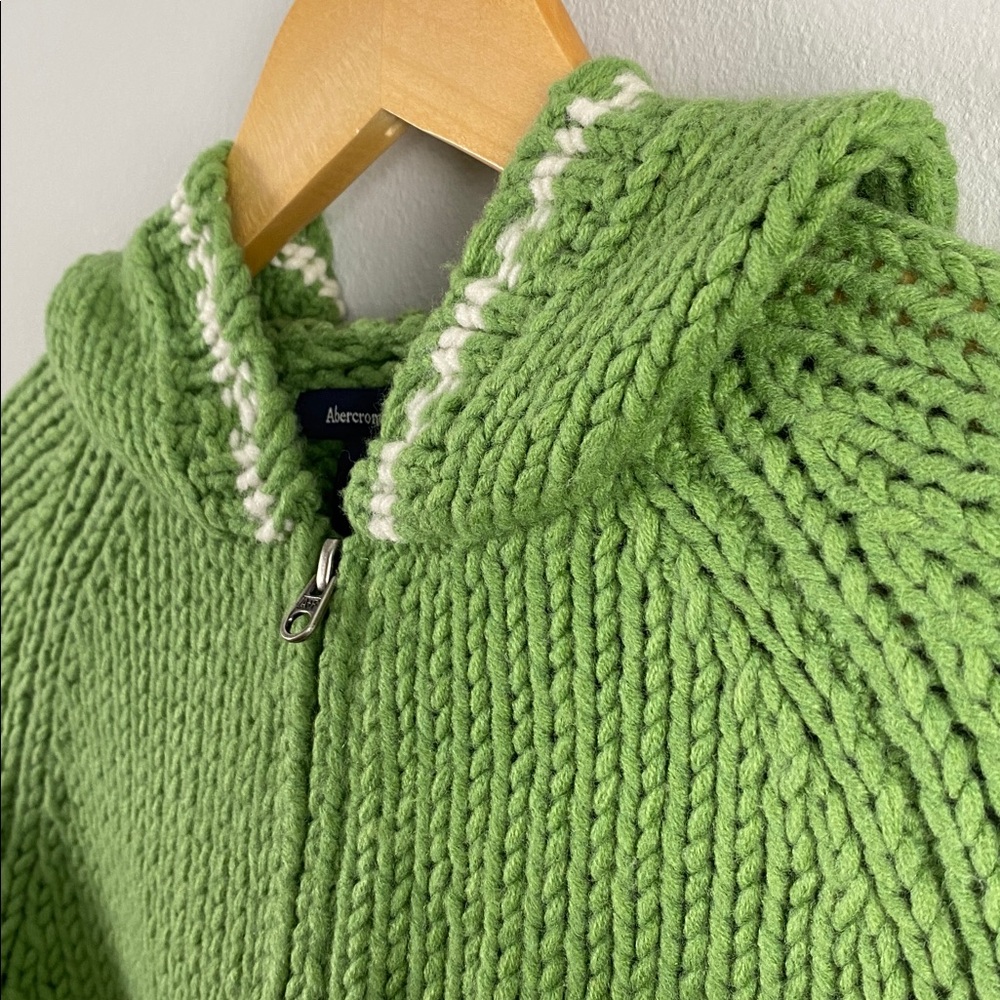 Abercrombie & Fitch Wool Blend Chunky Knit Long Sleeve Hoodie Sweater Jacket - Picture 9 of 16